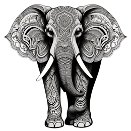 Detailed black and white artistic elephant design with ornamental patterns for Cricut and Silhouette crafts