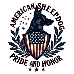 American sheepdog SVG with patriotic red white blue shield and bold pride and honor text