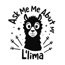 Black and white cartoon llama SVG with playful text and decorative sparkles for kids t-shirts and crafts