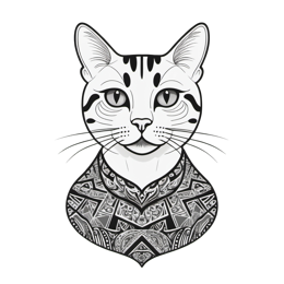 Artistic black and white cat face with geometric patterned collar design