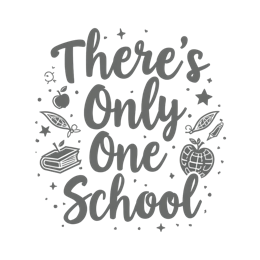 Hand-drawn school education quote design with apple, book, globe, leaves, and star in gray on white background