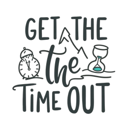 Get The Time Out colorful SVG design with clock, mountain, and hourglass illustrations for Cricut and Silhouette