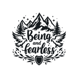 Black and white fearless mountains SVG with eagles, shield, and floral elements for Cricut and craft projects