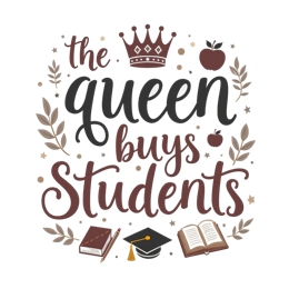 Education queen students SVG design with crown, graduation cap, apples, and books in bright colors