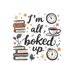 I'm all boked up colorful book lover SVG with coffee cup and clocks for cozy reading crafts