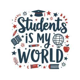 Students Is My World colorful SVG design with globe, pencils, apple, graduation cap, and playful text for education crafts