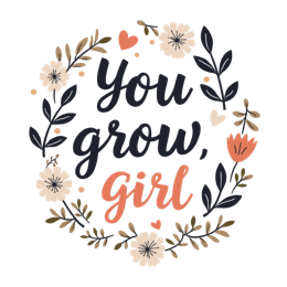 You Grow Girl SVG with bold and soft typography surrounded by floral frame in pink, coral, beige, and green colors