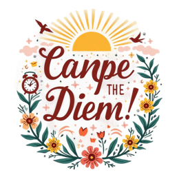 carpe diem SVG PNG design with hand-drawn style, bold lettering, white and orange floral elements