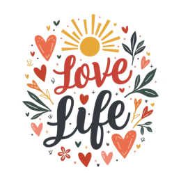 love life SVG PNG design with bold lettering, black and white floral elements, an uplifting message