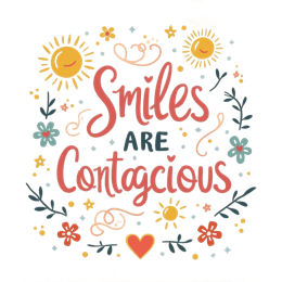smiles are contagious SVG PNG design with hand-drawn style, bold lettering, white and pink floral elements