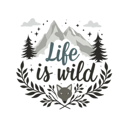 life is wild shirt SVG PNG design with bold lettering, black and white floral elements