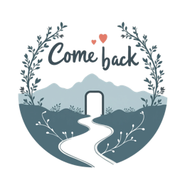 come back SVG PNG design with bold lettering, white and red floral elements