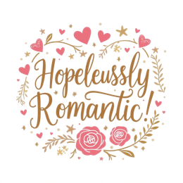hopelessly romantic SVG PNG design with bold lettering, white and pink floral elements