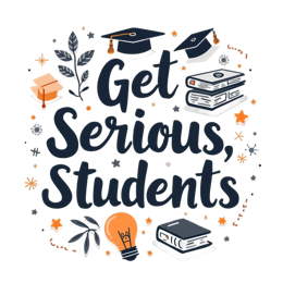 get serious students SVG PNG design with bold lettering, black and white floral elements