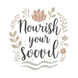 nourish your soul SVG PNG design with hand-drawn style, black and white floral elements, an uplifting message