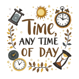 time any of day SVG PNG design with hand-drawn style, bold lettering, black and white floral elements