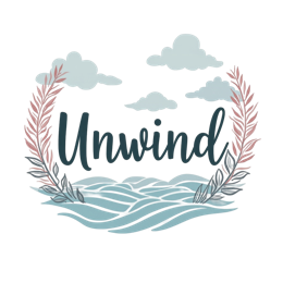 unwind ocean waves SVG PNG design with bold lettering, black and white floral elements