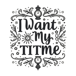 i want my time SVG PNG design with hand-drawn style, bold lettering, black and white floral elements