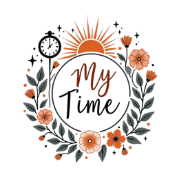 my time SVG PNG design with hand-drawn style, bold lettering, black and white floral elements