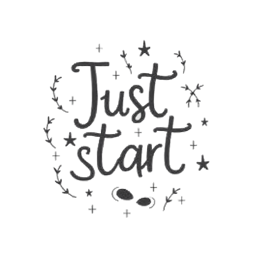 just start SVG PNG design with hand-drawn style, bold lettering, black and white floral elements