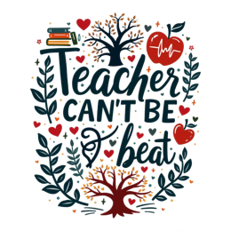 teacher can't be beat SVG PNG design with hand-drawn style, bold lettering, black and orange floral elements