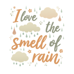 smell rain SVG PNG design with hand-drawn style, orange and green floral elements