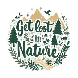 get lost in nature SVG PNG design with bold lettering, white and red floral elements