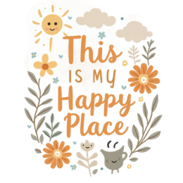 happy place flora SVG PNG design with orange and green floral elements, an uplifting message