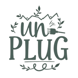 unplug nature SVG PNG design with hand-drawn style, bold lettering, black and white floral elements