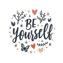 be yourself SVG PNG design with hand-drawn style, bold lettering, orange and red floral elements