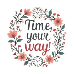 time flower clocks SVG PNG design with bold lettering, pink and green floral elements