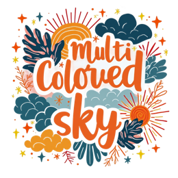 multicolored sky SVG PNG design with bold lettering, white and orange floral elements