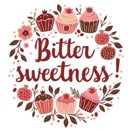 bitter sweet cupcakes flower SVG PNG design with bold lettering, pink and red floral elements
