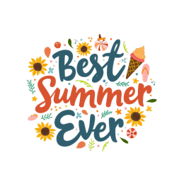 best summer ever SVG PNG design with bold lettering, red and blue floral elements