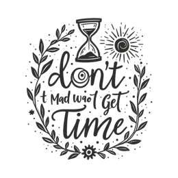 time typography SVG PNG design with hand-drawn style, black and white floral elements