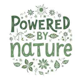 powered by nature SVG PNG design with hand-drawn style, bold lettering, red and green floral elements