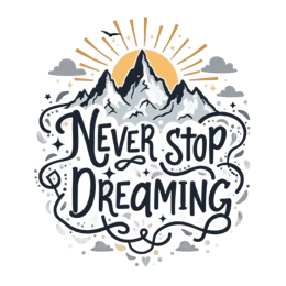 never stop dreaming mountains SVG PNG design with bold lettering