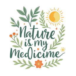 nature quotes medicine SVG PNG design with hand-drawn style, orange and green floral elements, an uplifting message