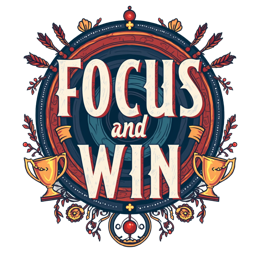 focus win trophy SVG PNG design with bold lettering, blue floral elements