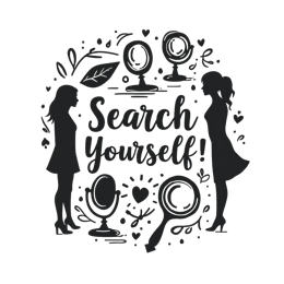 quotes search yourself SVG PNG design with bold lettering, black and white floral elements, an uplifting message
