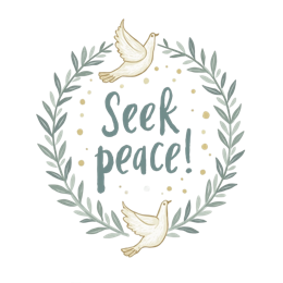seek peace doves wreath SVG PNG design with white and red floral elements