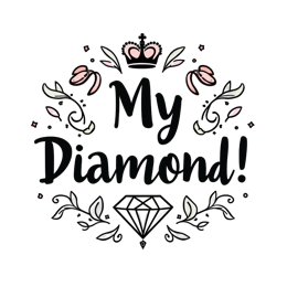 my diamond floral SVG PNG design with hand-drawn style, bold lettering, black and white floral elements
