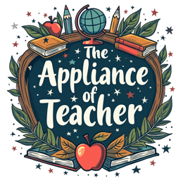 appliance teacher books SVG PNG design with bold lettering, red and green floral elements