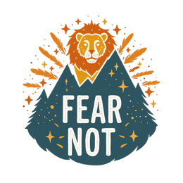 fear not lion SVG PNG design with bold lettering, white and orange floral elements