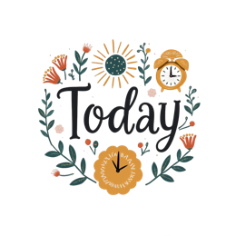 today flower sun clock SVG PNG design with hand-drawn style, orange and green floral elements, an uplifting message
