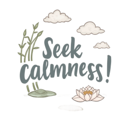 seek calmness lotus flower SVG PNG design with hand-drawn style, green floral elements