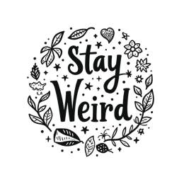 stay weird SVG PNG design with hand-drawn style, bold lettering, black and white floral elements