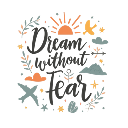 dream without fear SVG PNG design with hand-drawn style, bold lettering, black and orange floral elements