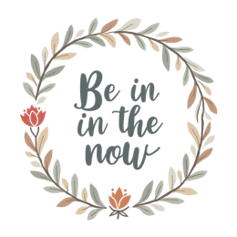 be in the now flora wreath SVG PNG design with hand-drawn style, red and green floral elements