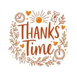 time thanks SVG PNG design with hand-drawn style, white and orange floral elements